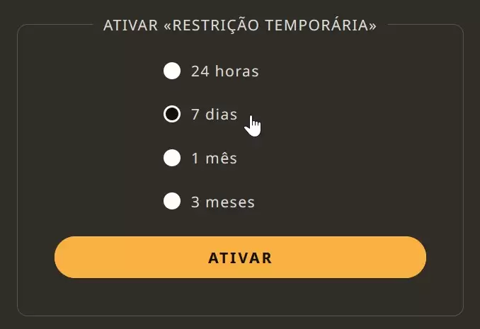 Ativar &laquo;Restri&ccedil;&atilde;o Tempor&aacute;ria&raquo;